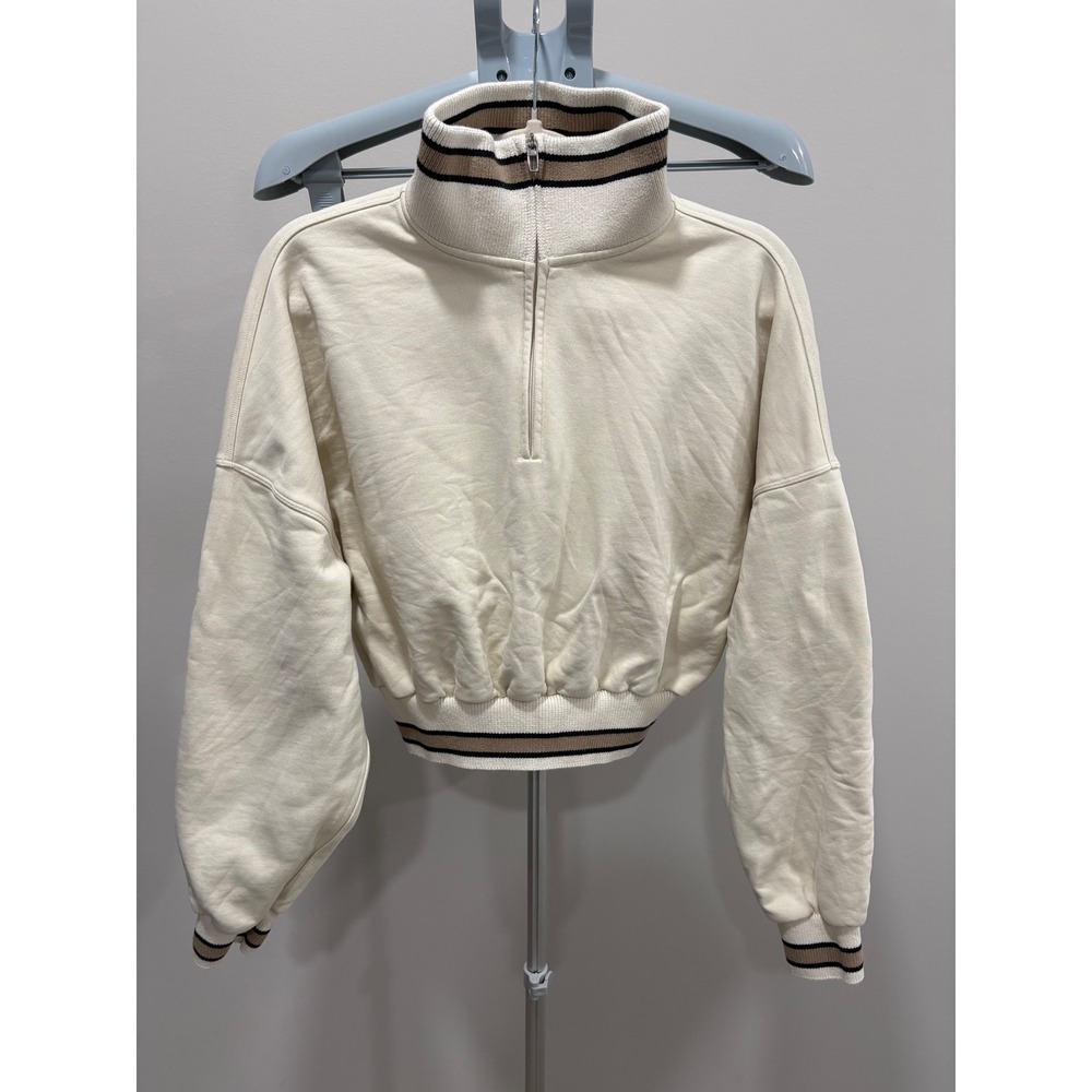 Lululemon Perfectly Oversized Ringer Funnel-Neck Half Zip Light Cream Black